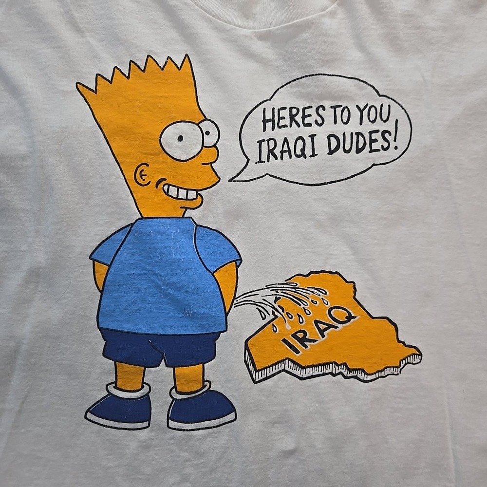 VTG Bart Simpson Mens XL Gulf War Boot‎ DIY T Shirt White Iraq Single Stitch USA - Picture 6 of 10